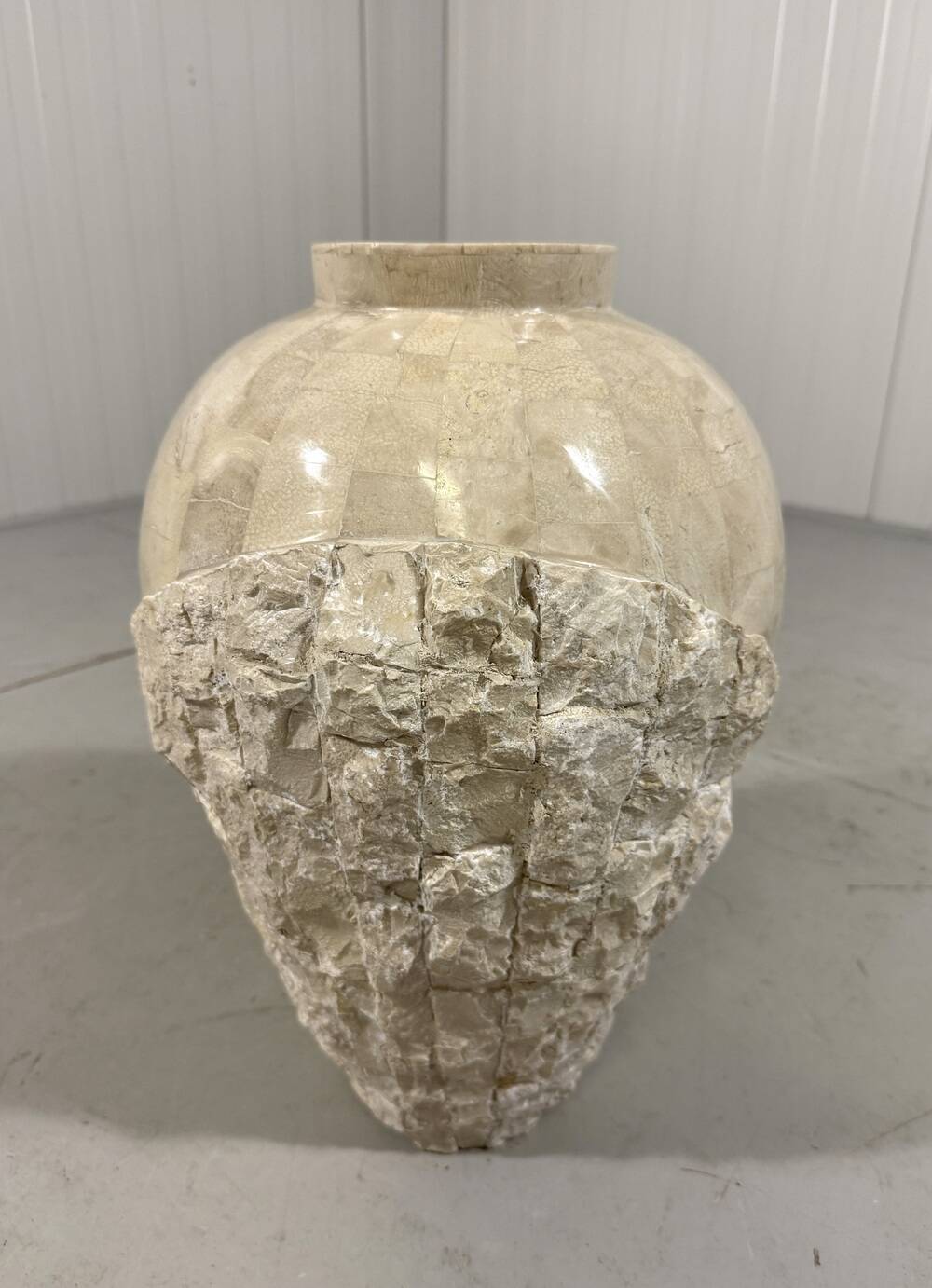 Travertine mactan stone columns & vase 1980’s