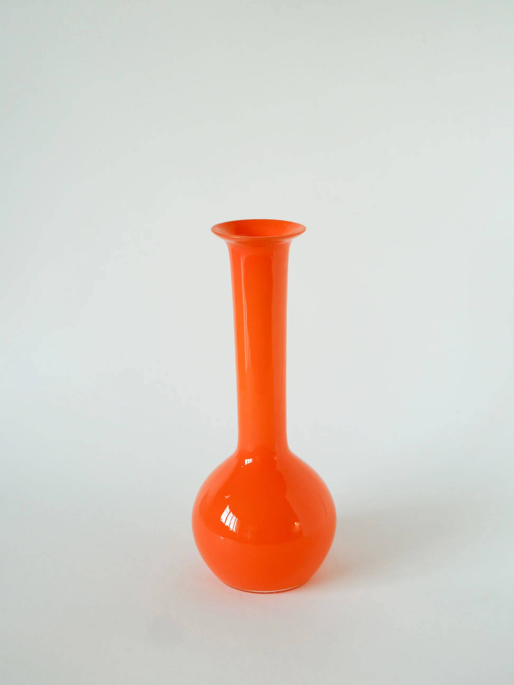 Pair of orange opaline vases, design, 1970