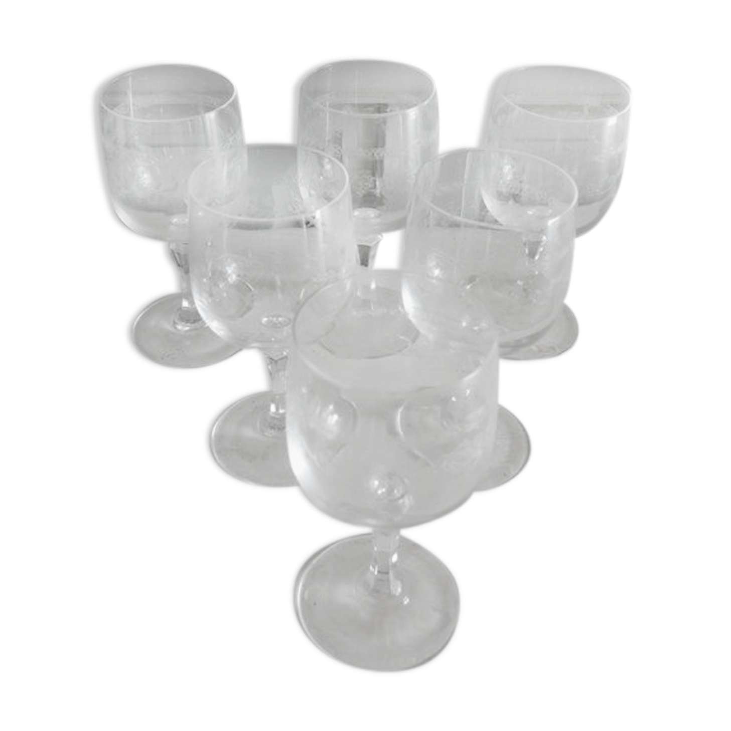 Set of 24 old engraved crystal foot glasses