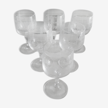 Set of 24 old engraved crystal foot glasses