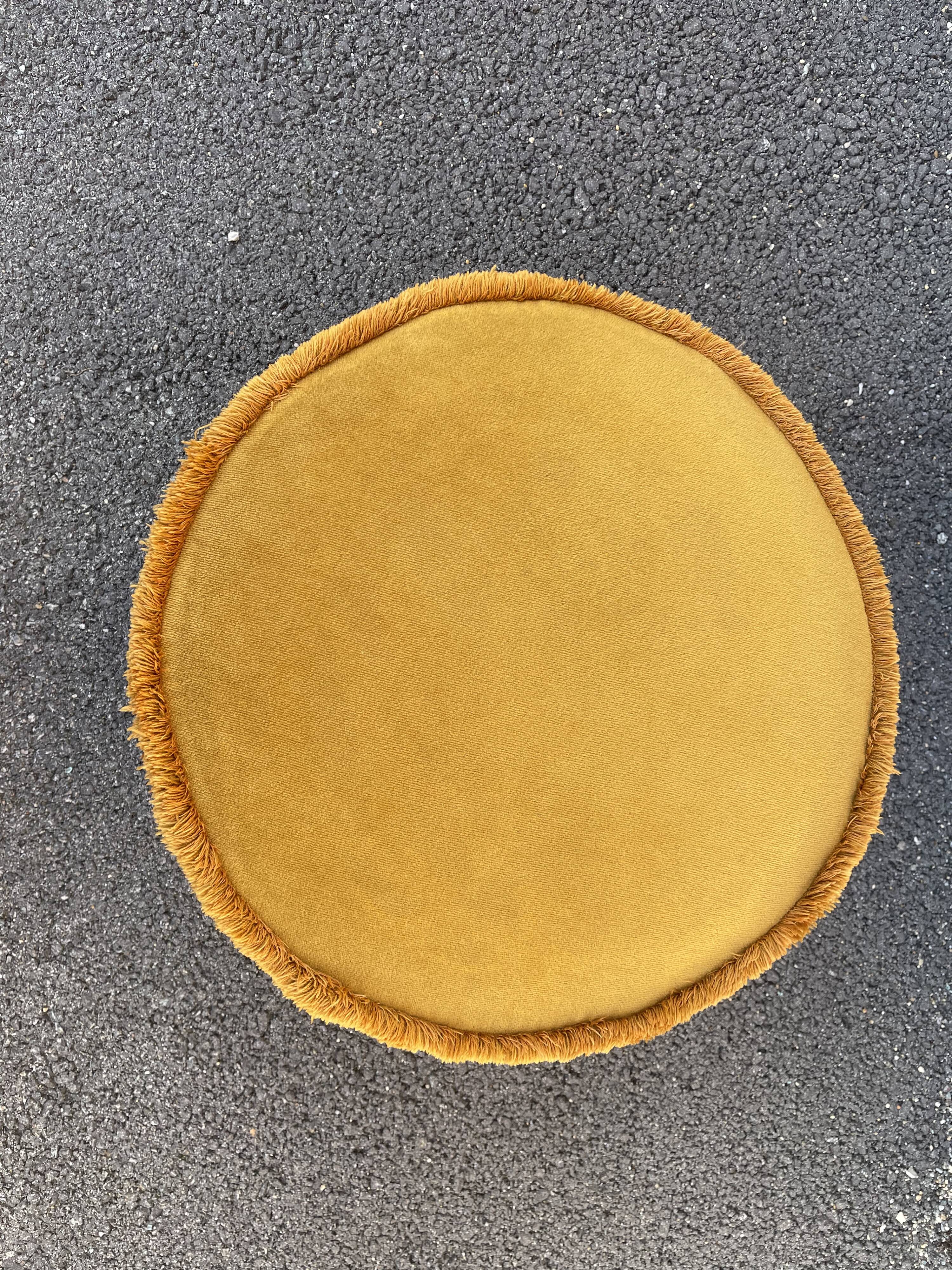 Golden yellow velvet pouf
