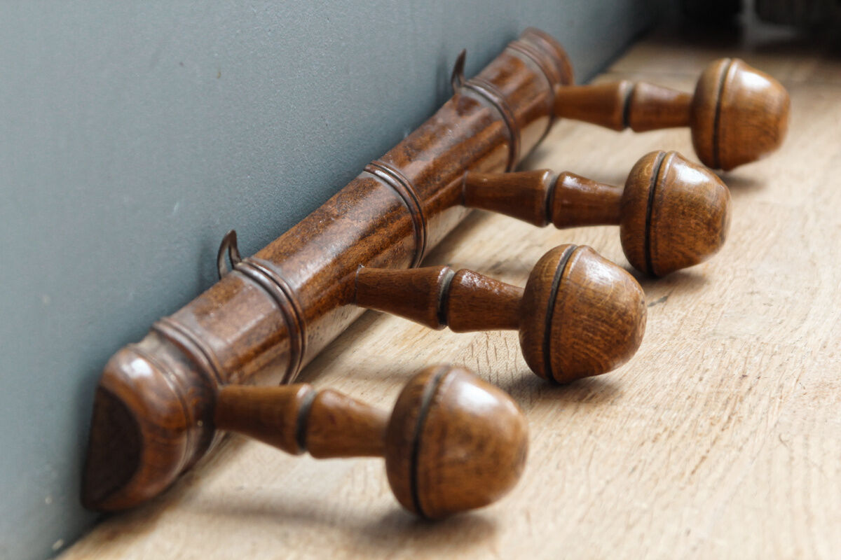 Wall coat rack, turned wood