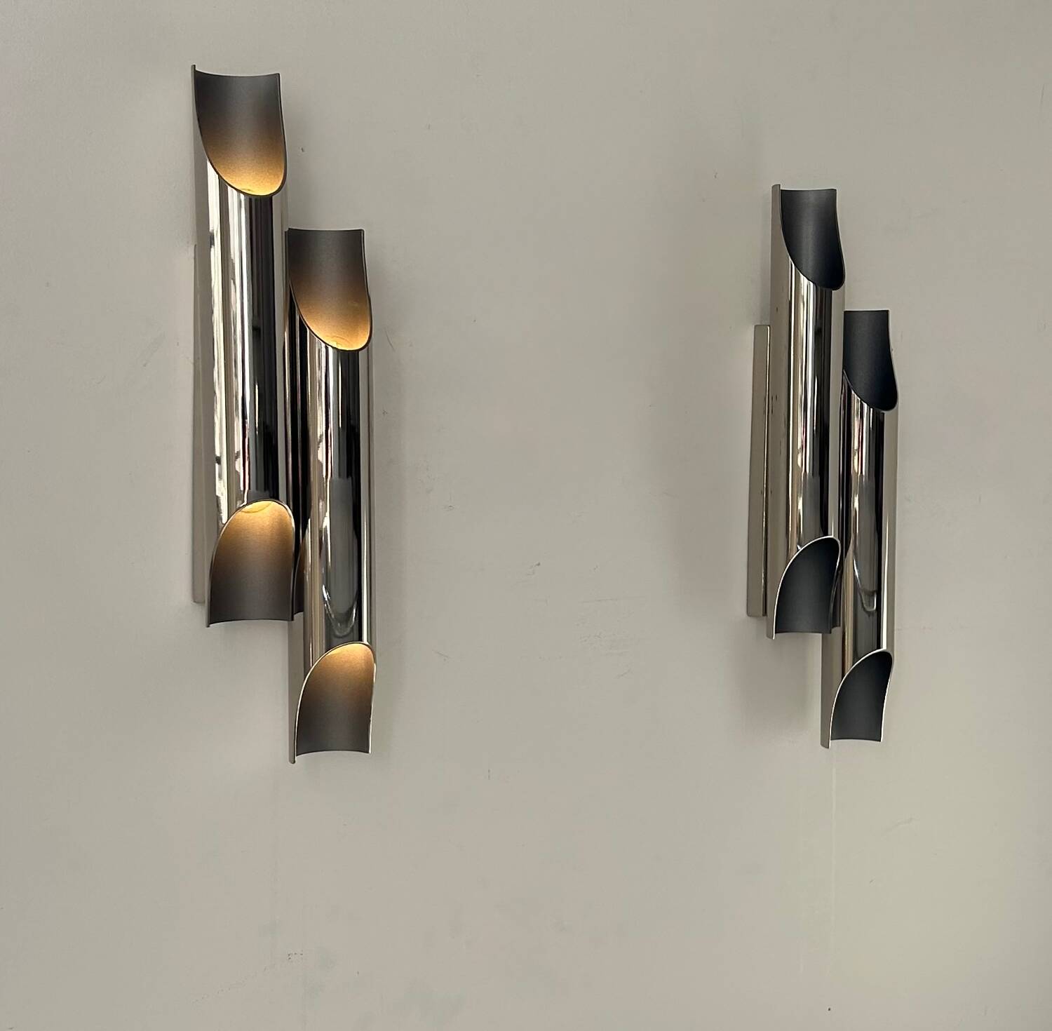 Pair of vintage double wall lights, chrome metal, Delightfull Galiano