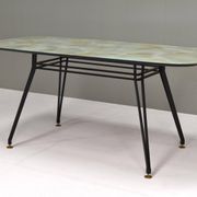 Italian dining table with metal base and glass top and brass, 1950s