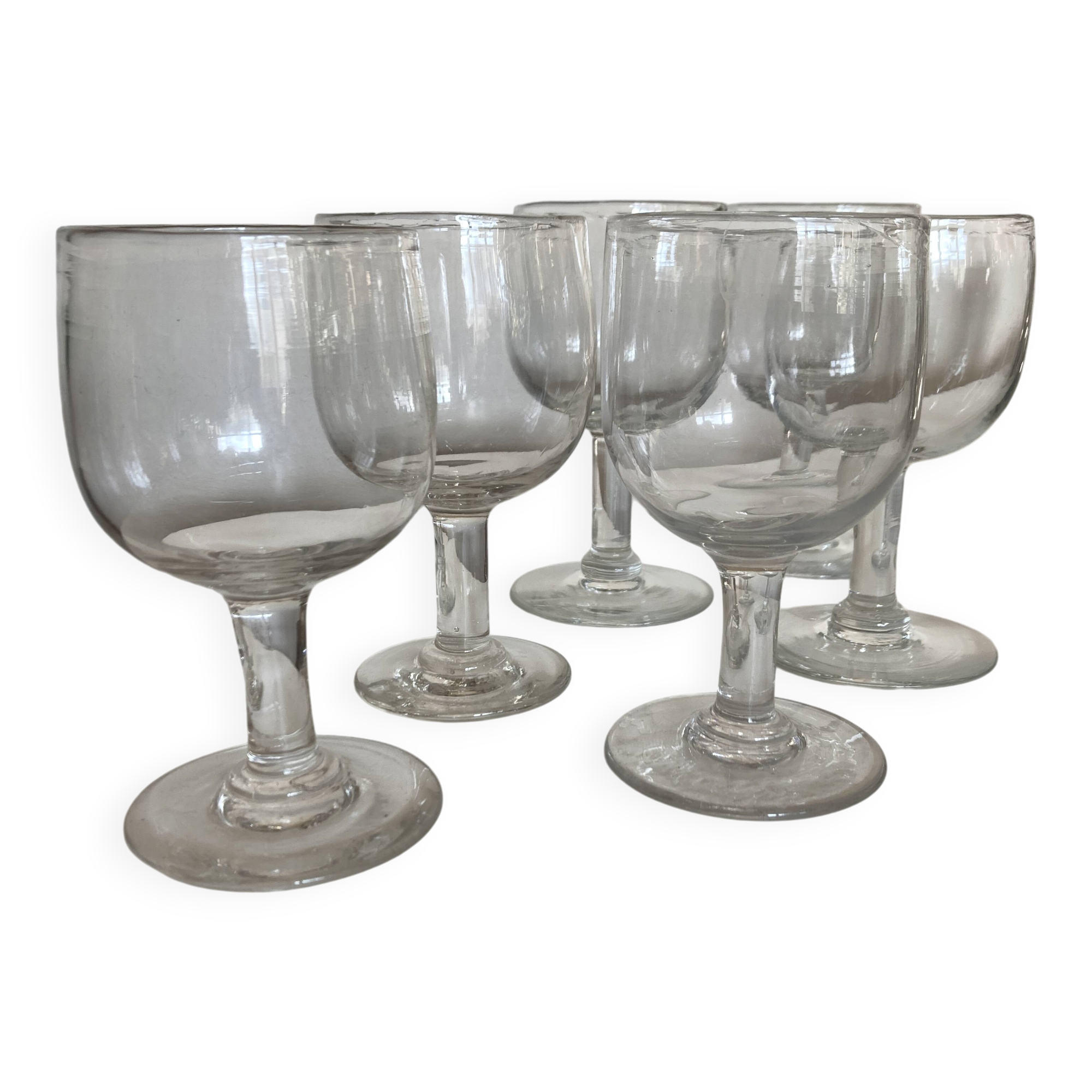 Set de 6 verres tulipe comptoir de bistrot  1950 en verre irrégulier