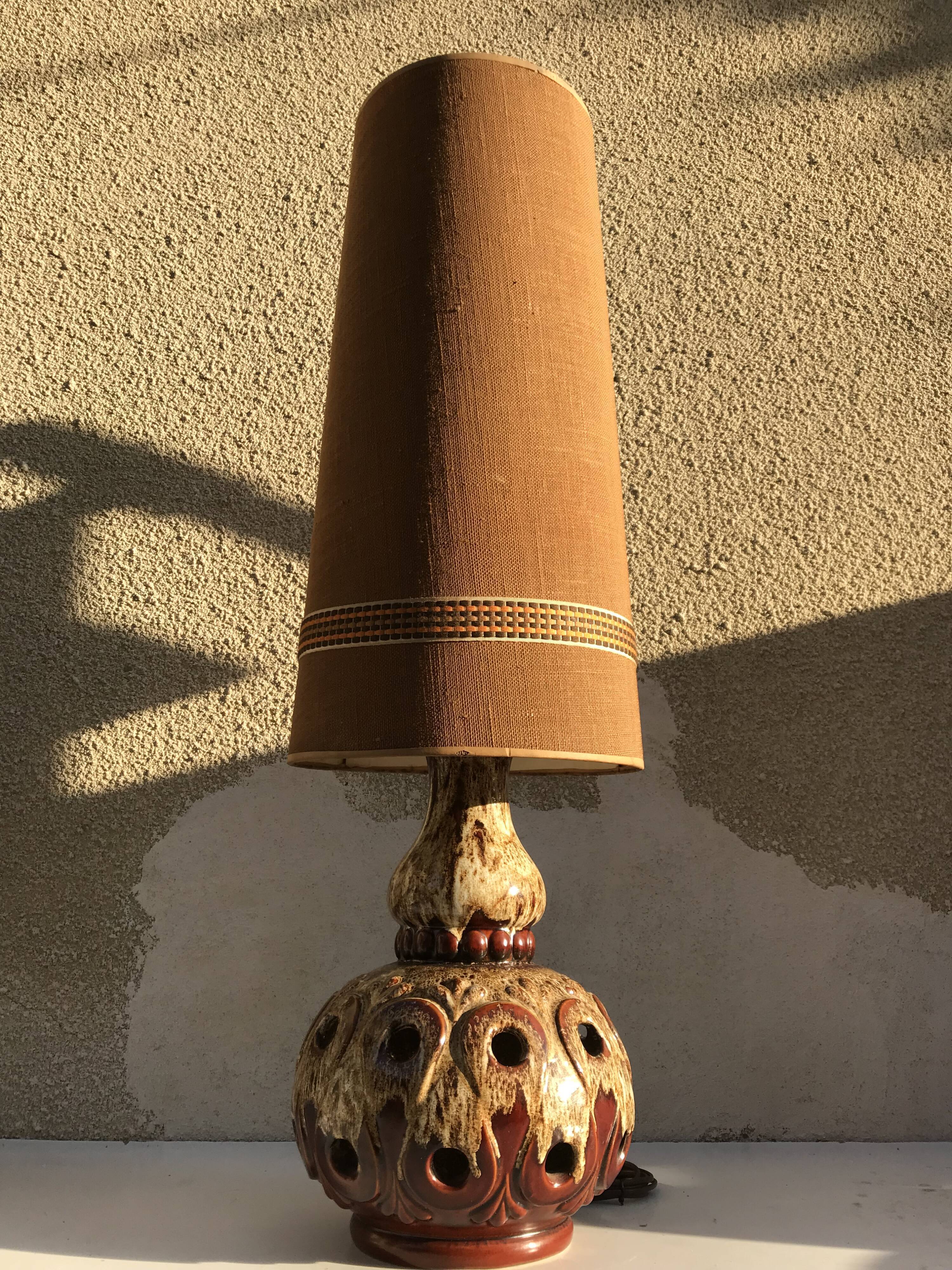 Ceramic brown beige germany + lampshade 70s vintage #3 floor lamp