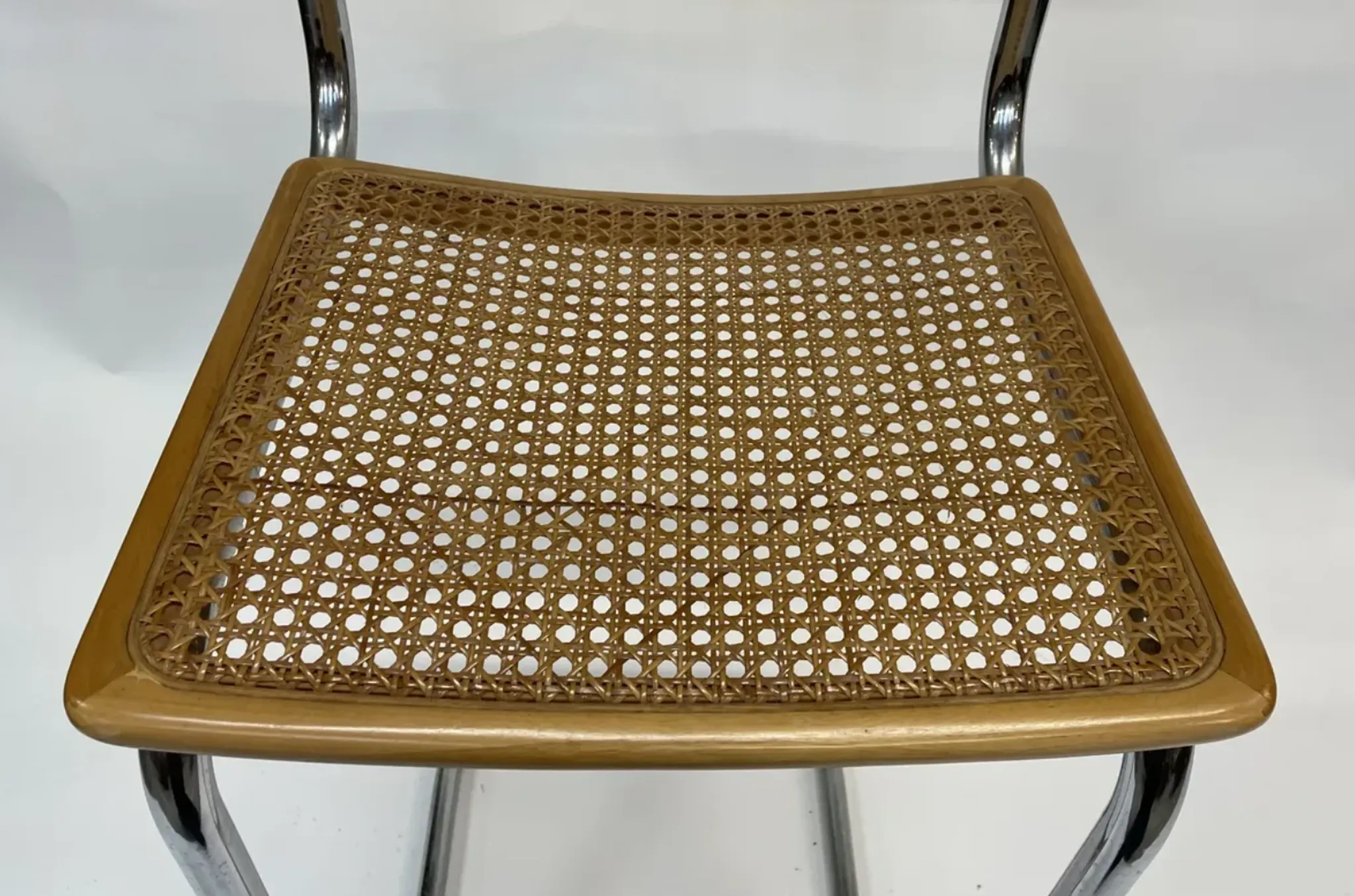 Vintage bar stool 80's Design Cesca style chrome and webbing