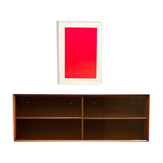 Mid Century wall mounted teak cabinet or display case with glass doors, Germany, 1960s