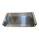 Table basse style francois monnet acier brossé plateau verre fumé