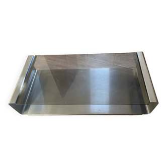 Francois Monnet style coffee table brushed steel smoked glass top