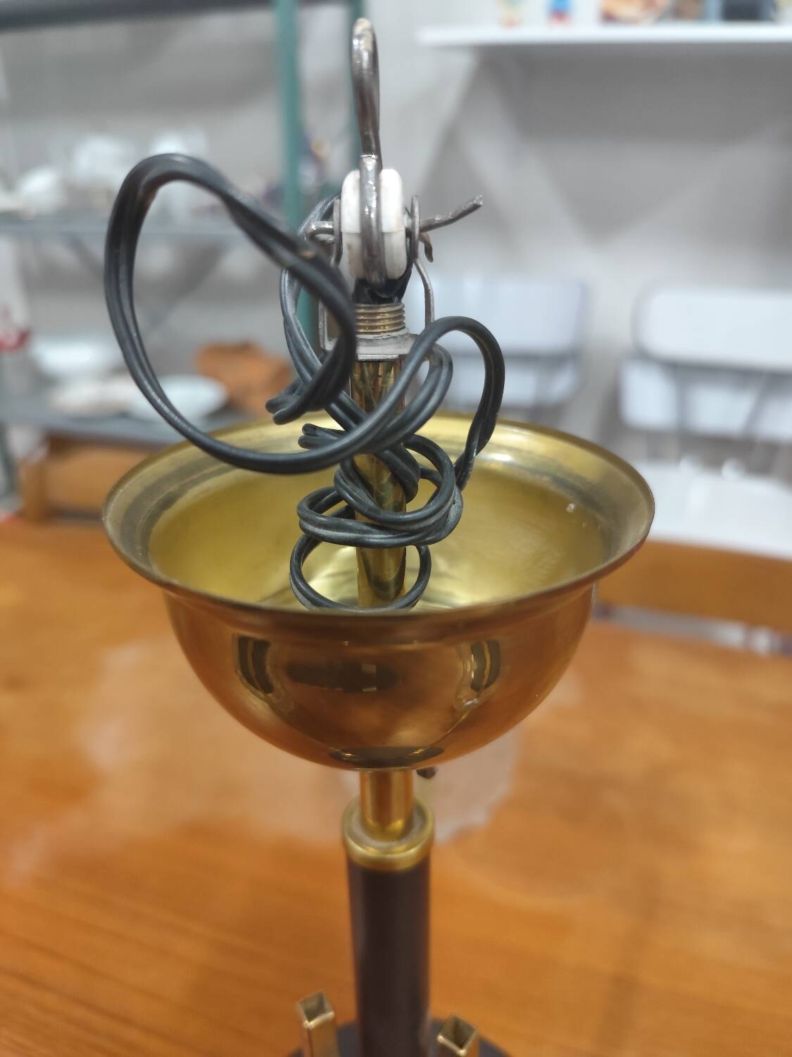 Vintage 70s chandelier with 3 clear glass globes