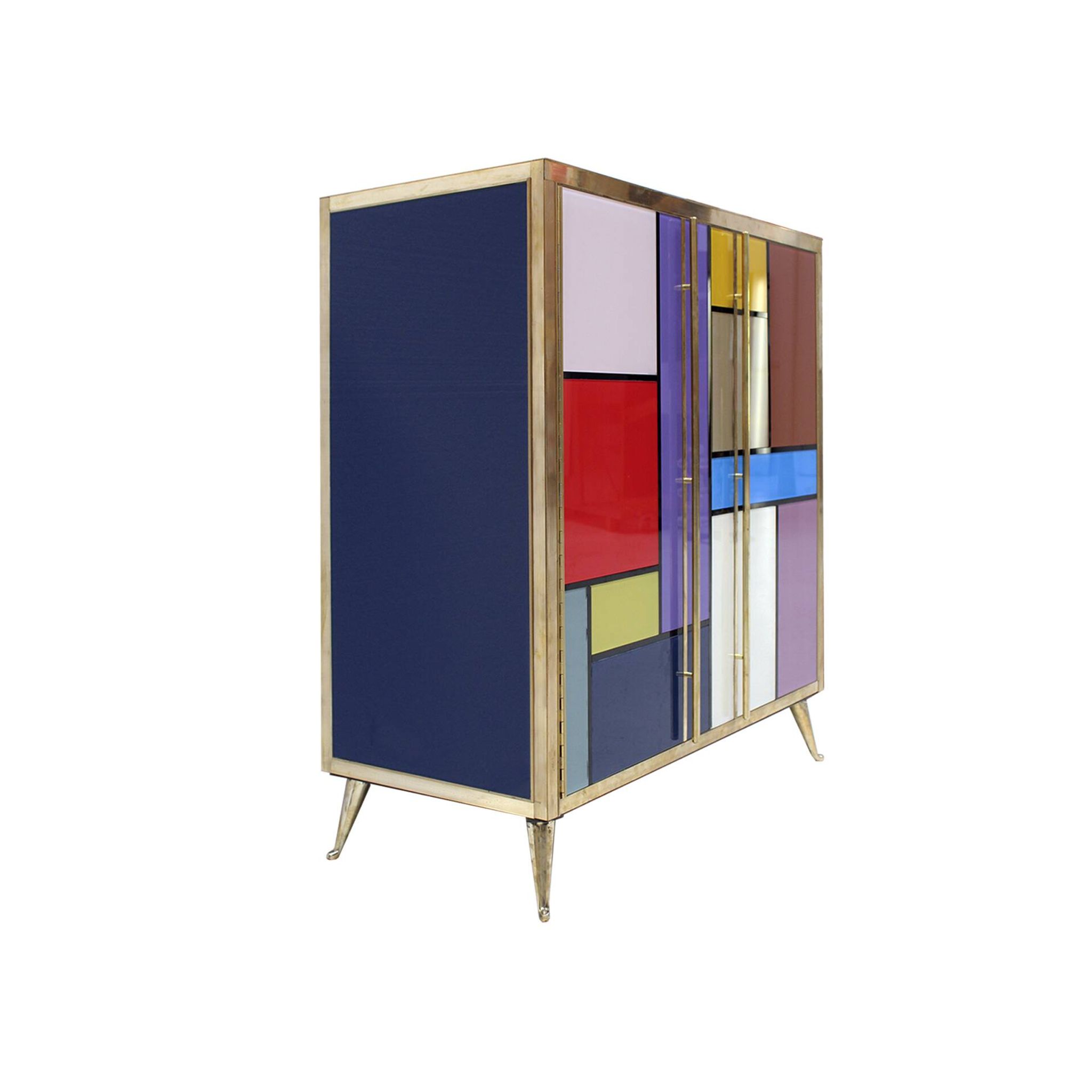 Mid-Century Modern Italian Sideboard in Solid Wood and Coloured Glass