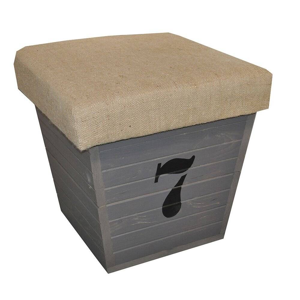 Grey pine storage box with the number 7 and a fabric lid.