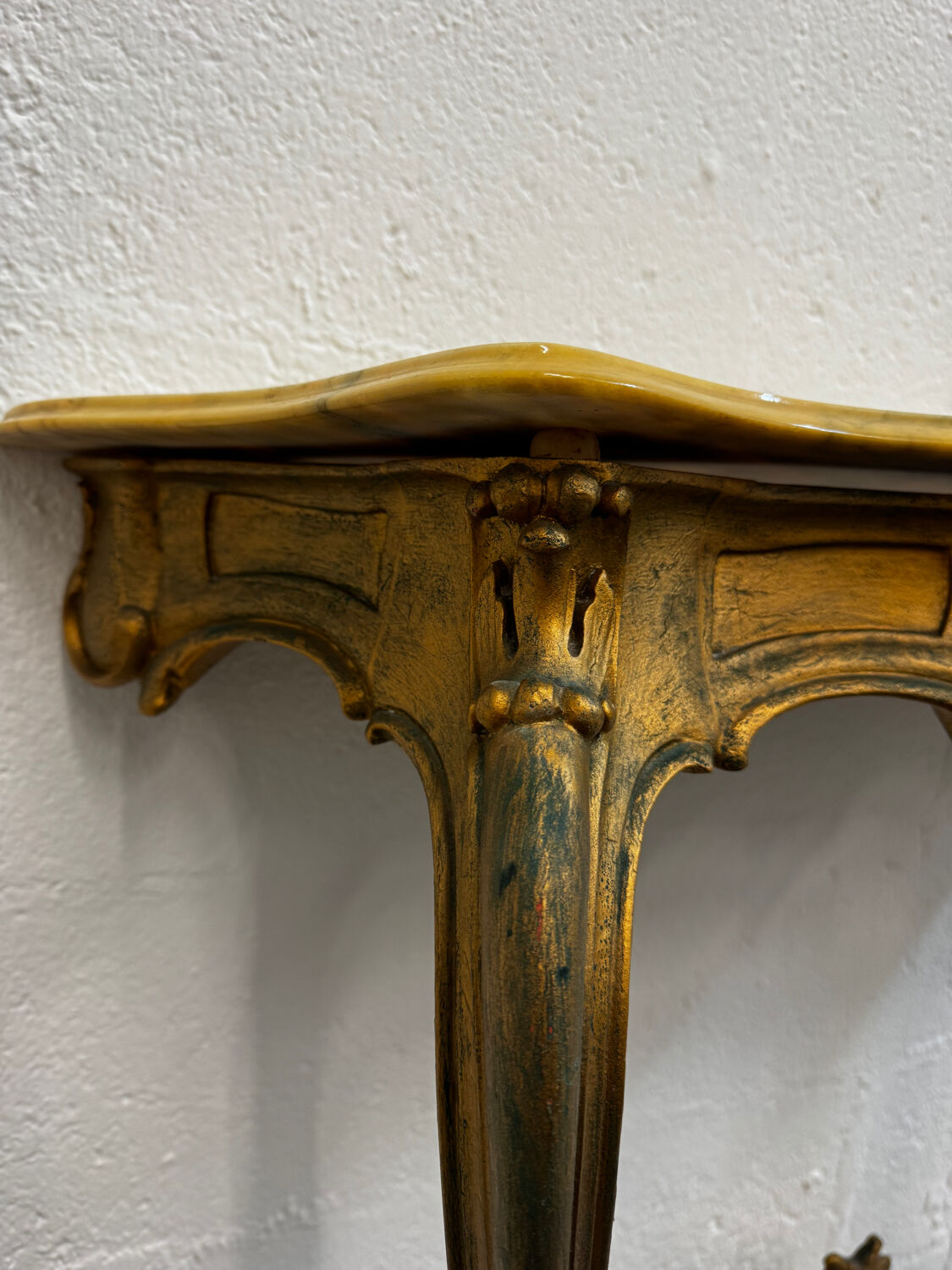 Carved gilded wooden console and marble in Louis XV style