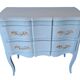 Commode en bois massif repeint bleu lagune style Louis XV à 2 tiroirs