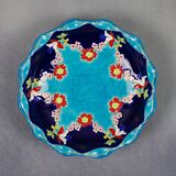 Longwy coupe model Roxane – Floral enamels on a crackled turquoise background