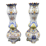 Paire de vase peints à la main "Rouen" Faïence 1910