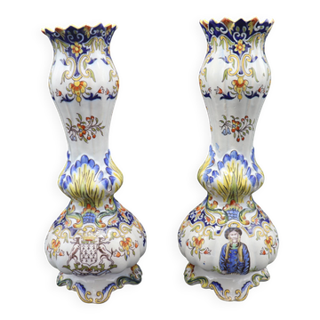 Pair of hand-painted vases "Rouen" Earthenware 1910