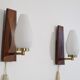 Pair of Scandinavian teak and opaline sconces 1960