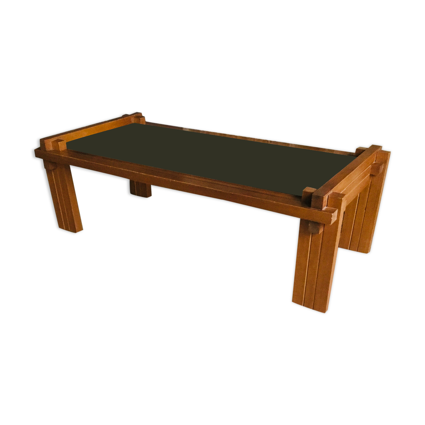 Modernist rectangular coffee table wood and glass - vintage - 1960s