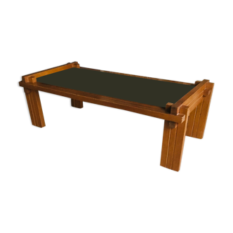 Table basse rectangulaire moderniste bois et verre - vintage - Années 1960