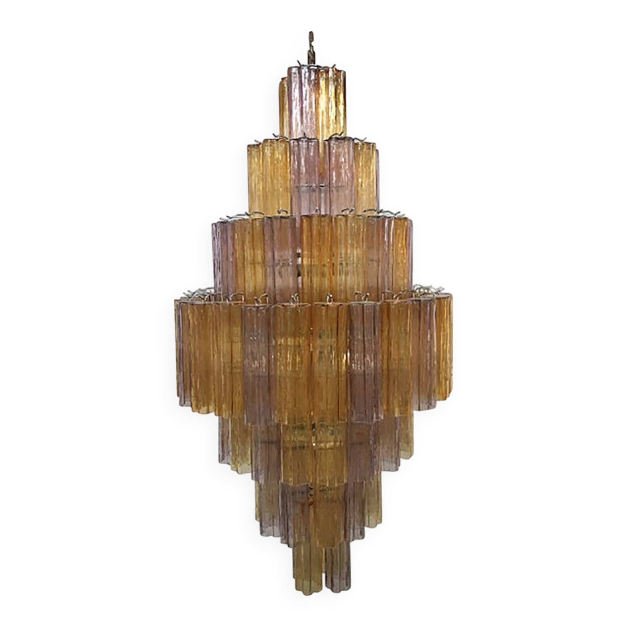 Murano Glass Amber and Violet Tronco Chandelier