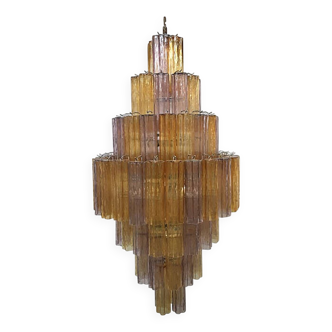 Murano Glass Amber and Violet Tronco Chandelier