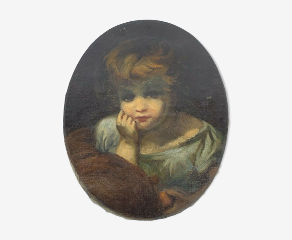 Huile sur toile portrait d'enfant XVIII eme ovale