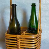Bottle basket in vintage wicker 60s