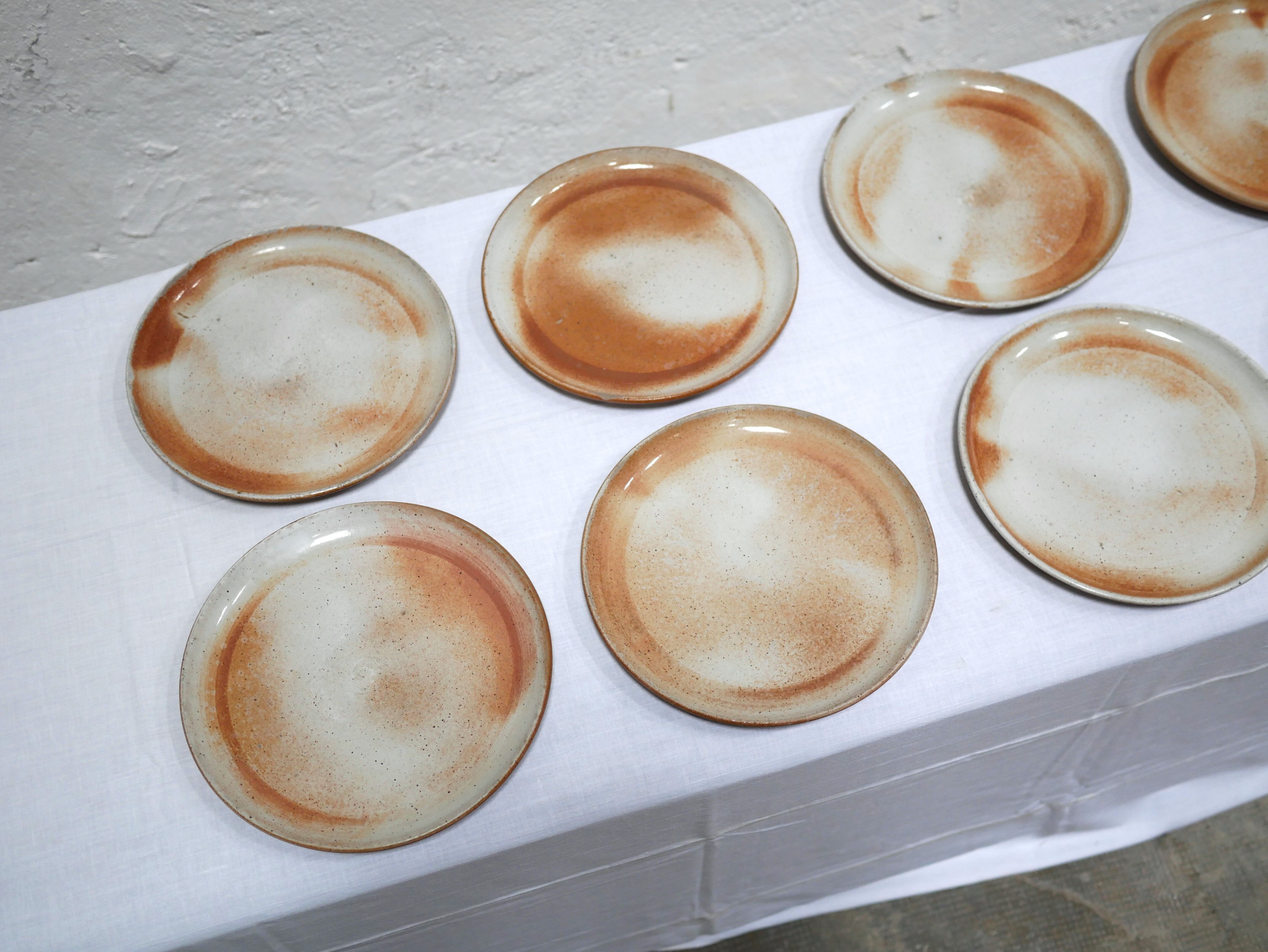 Series of 9 vintage stoneware plates by Les Poteries du Marais, France