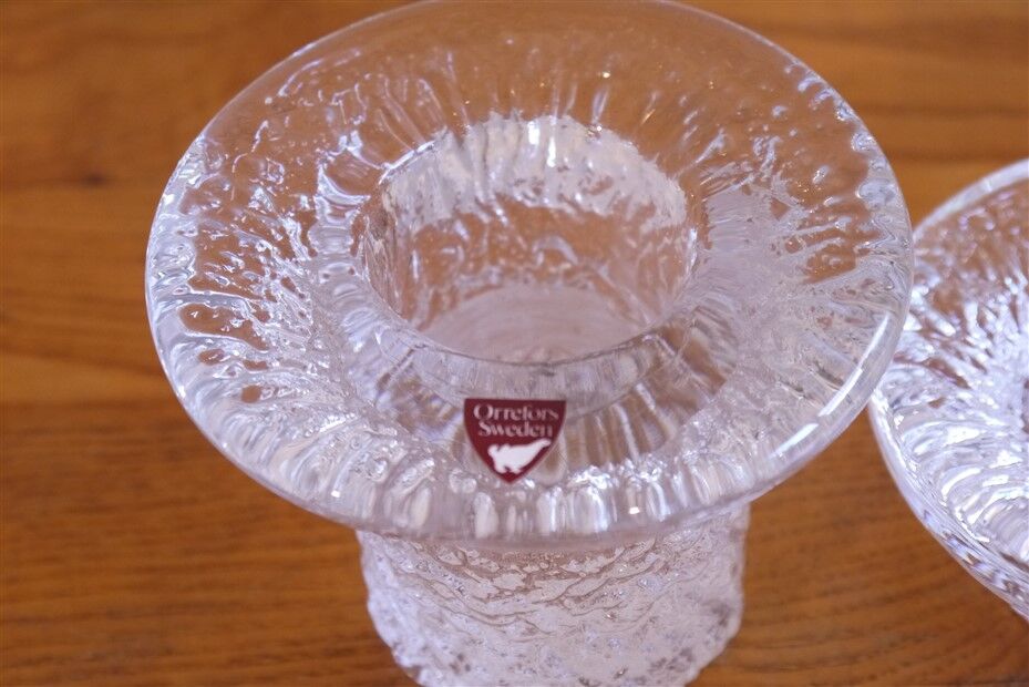 Pair of Scandinavian glass candle holders from Orrefors