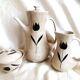 Vintage 23-piece Niderviller coffee set with hand-painted black tulip decor.