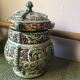 Stoneware pot with Asian decoration