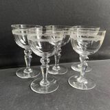 5 verres en cristal léger soufflé, taillé et guilloché