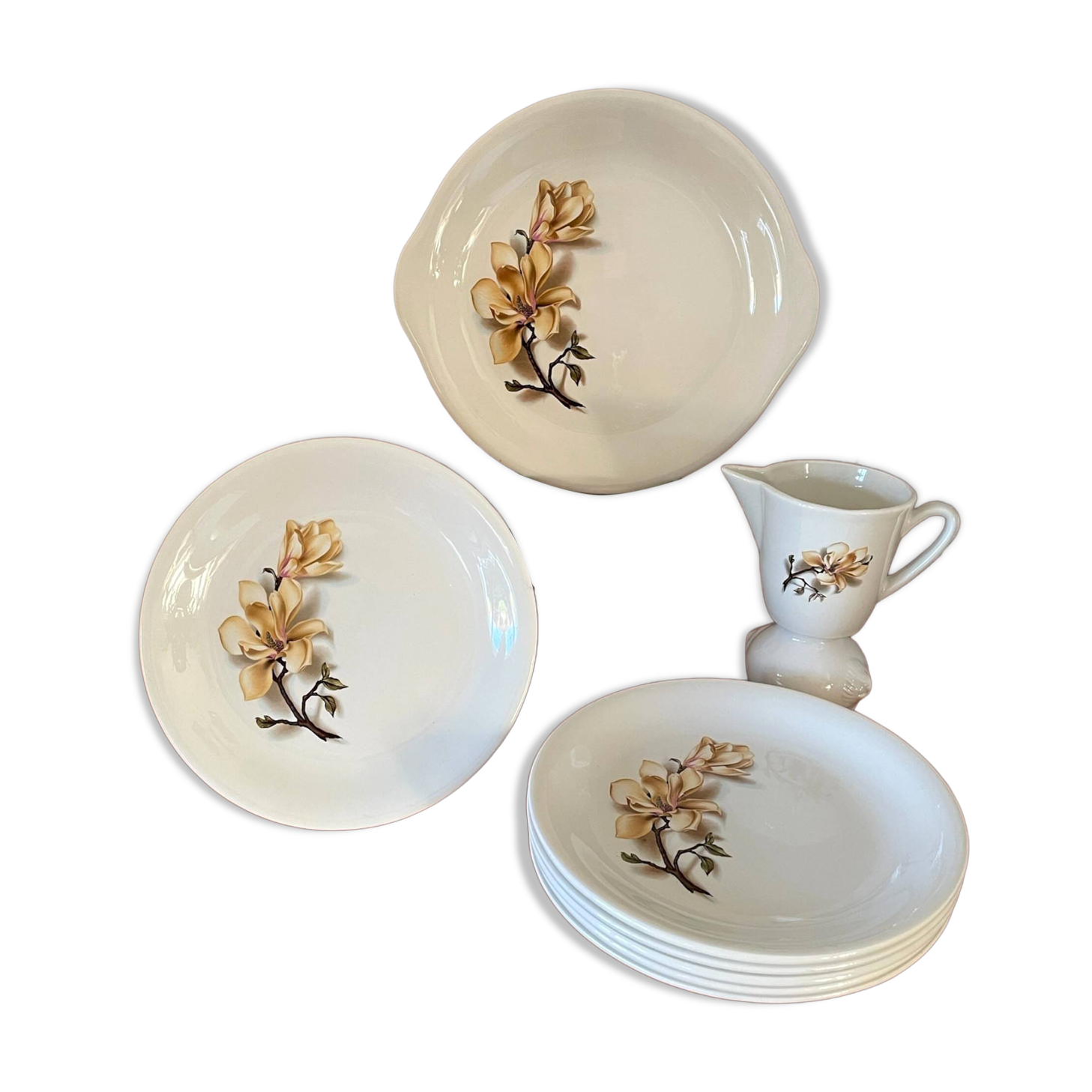Antique cake service in Saint-Amand earthenware (Nord)