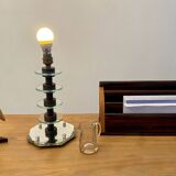 Art deco mirror glass & wood lamp base modernist design