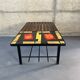 Table basse mid-century, teck, acier et pierre de lave