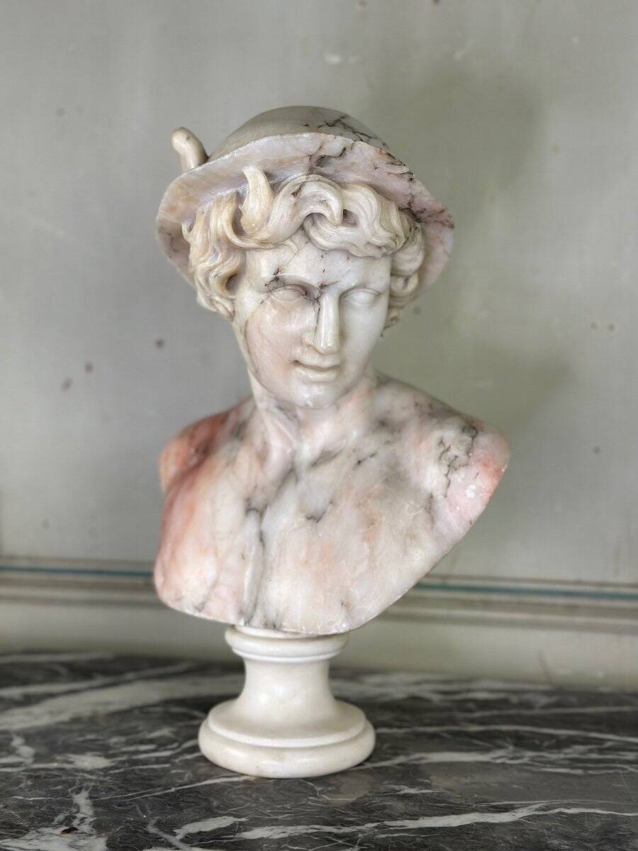Bust of Hermes in alabaster, Italy circa 1880