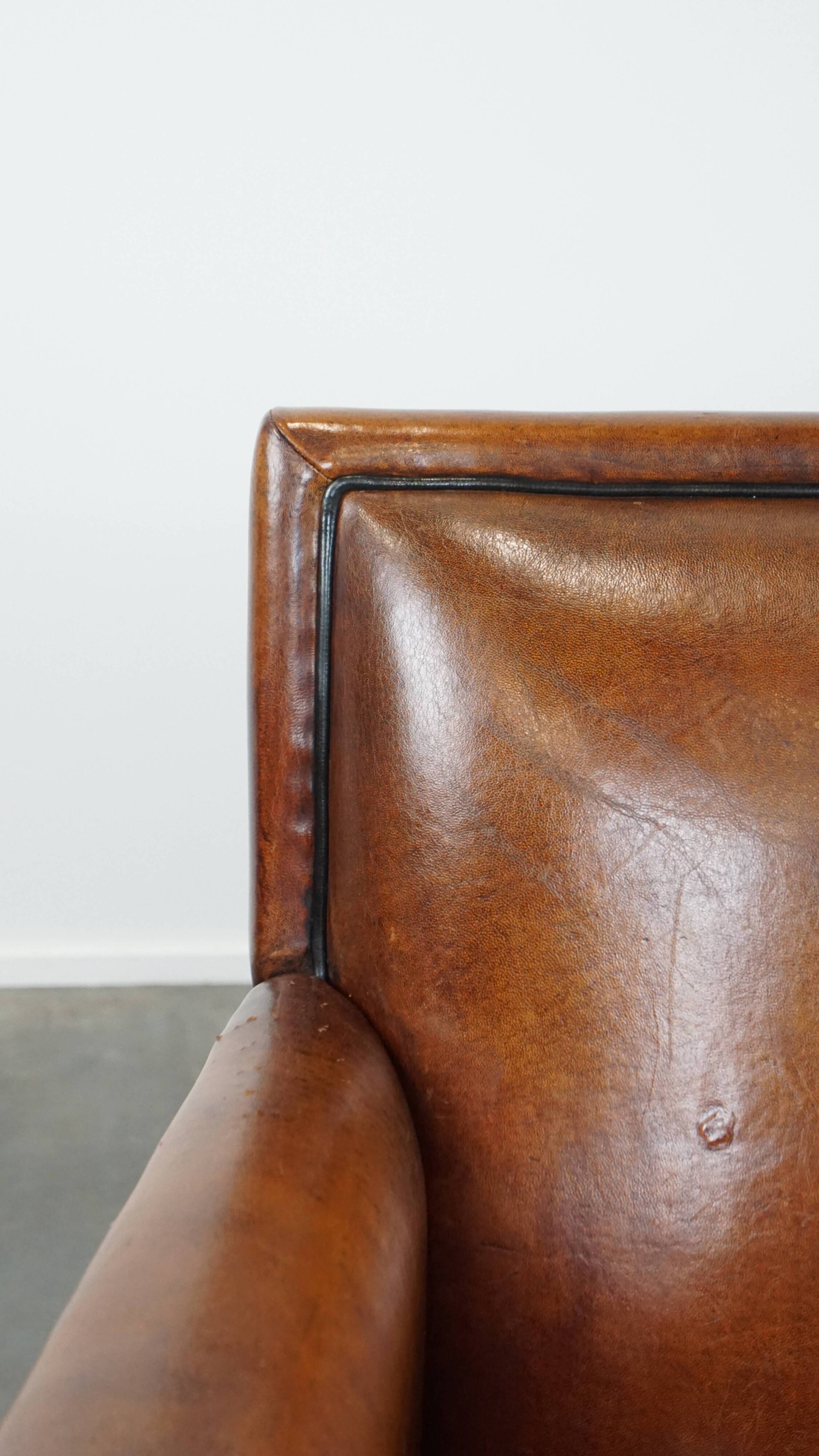 Sheepskin Leather 2-Seater Art Deco Sofa