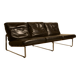 Unique Dutch bench in black leather with a steel and wenge structure from the 60s.
