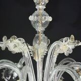 Wonderful large size Venetian chandelier, transparent and gold Murano glass