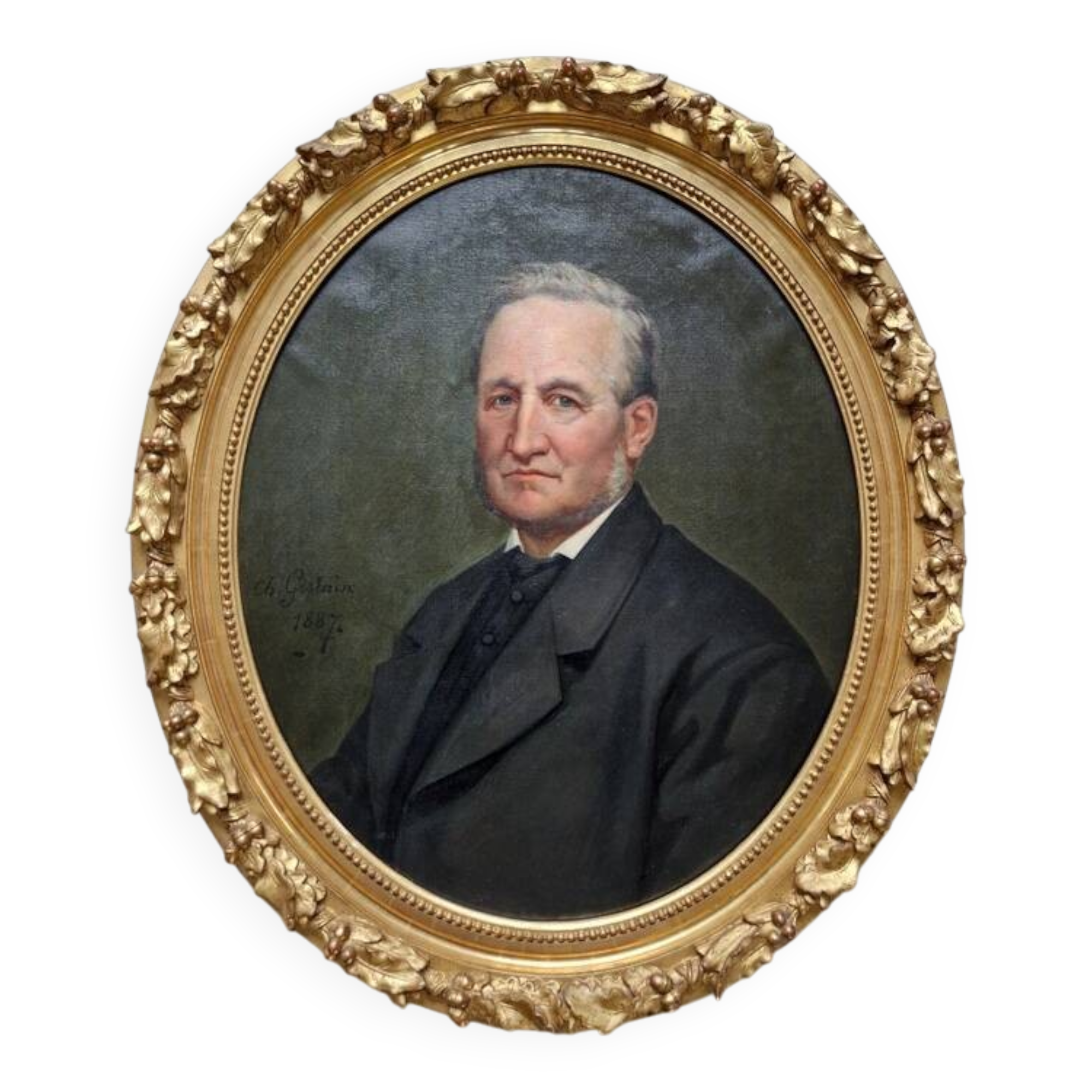 Charles Gislain (1826-1904) - Huile sur toile ovale - Portrait d'Homme 1887