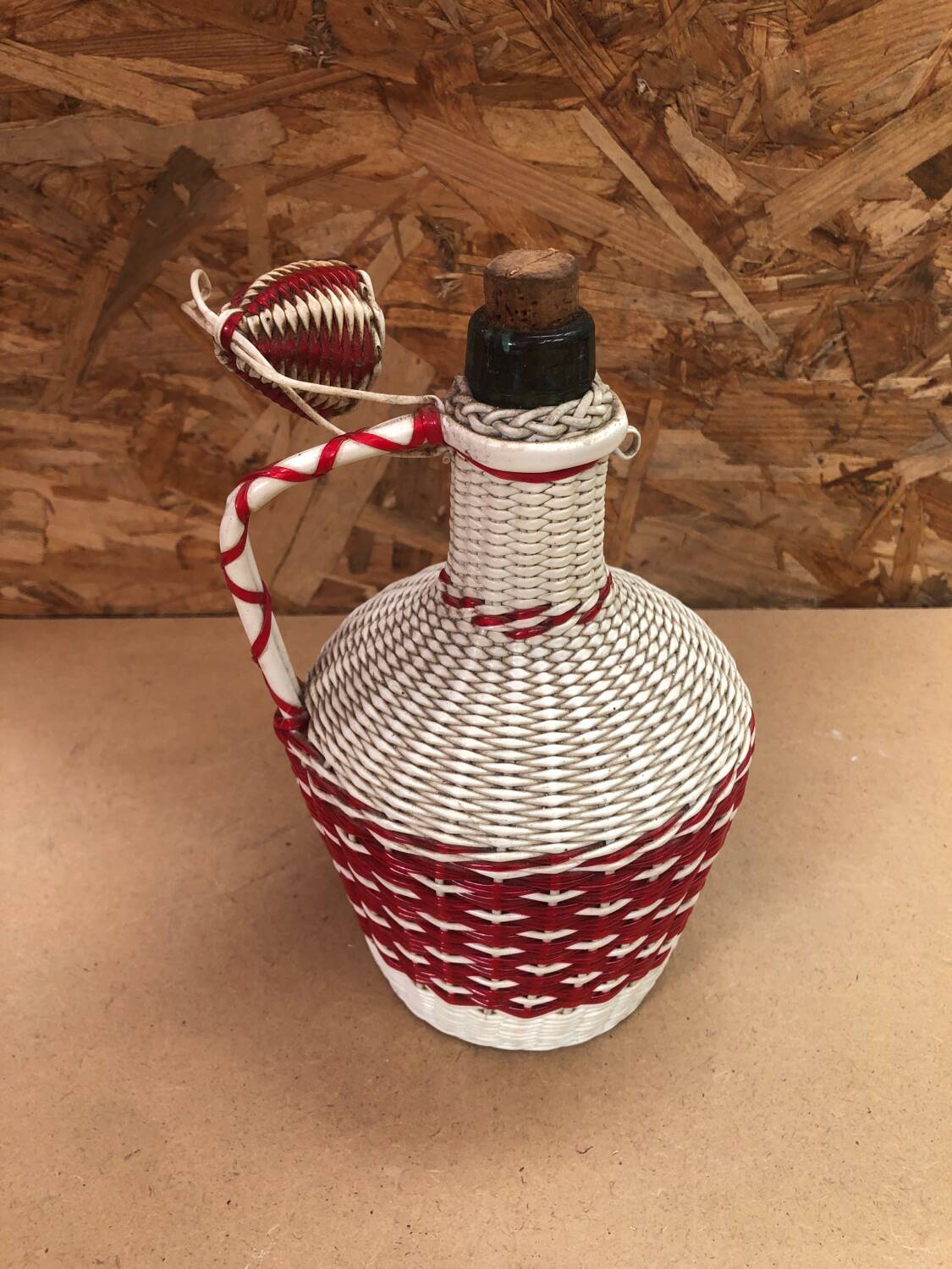 Old Lady Jeanne Glass Bottle + Vintage Braided Scoubidou #A967