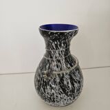 Blown glass vase with black snake decoration with white speckles