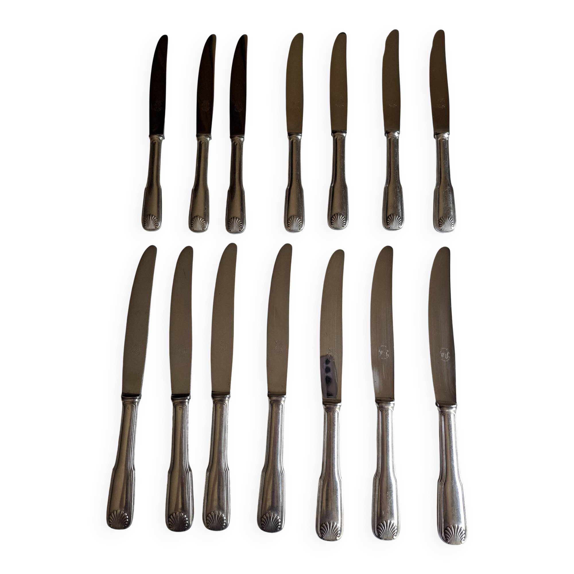 2x7 knives model Coquille or Vendôme silver-plated/stainless steel
