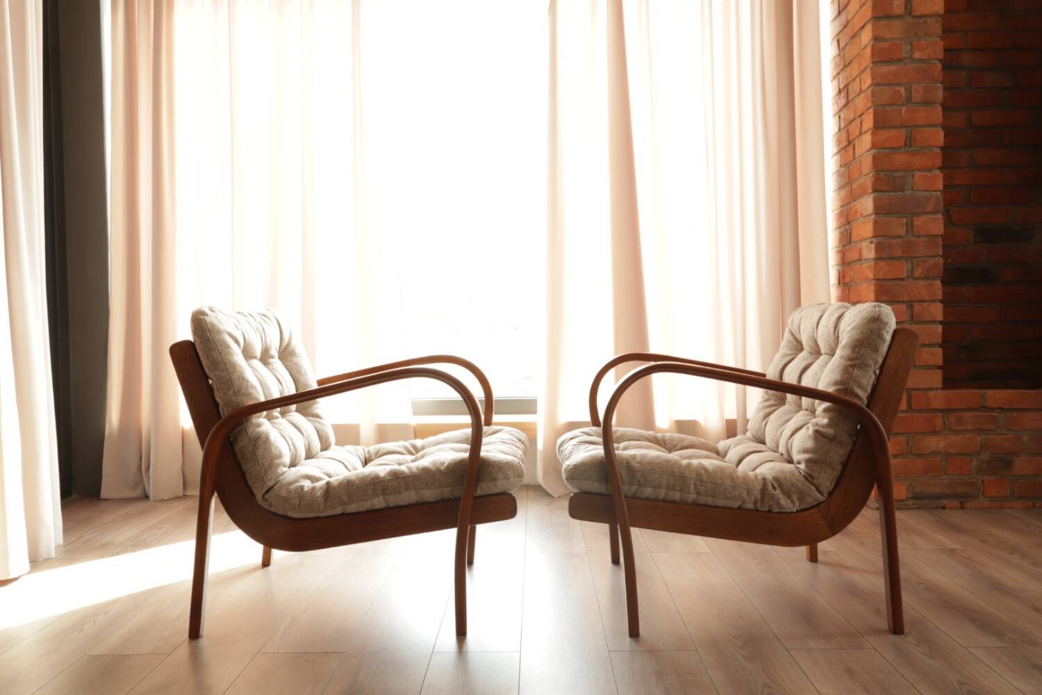 Pair of vintage beige granola armchairs from the 1950s