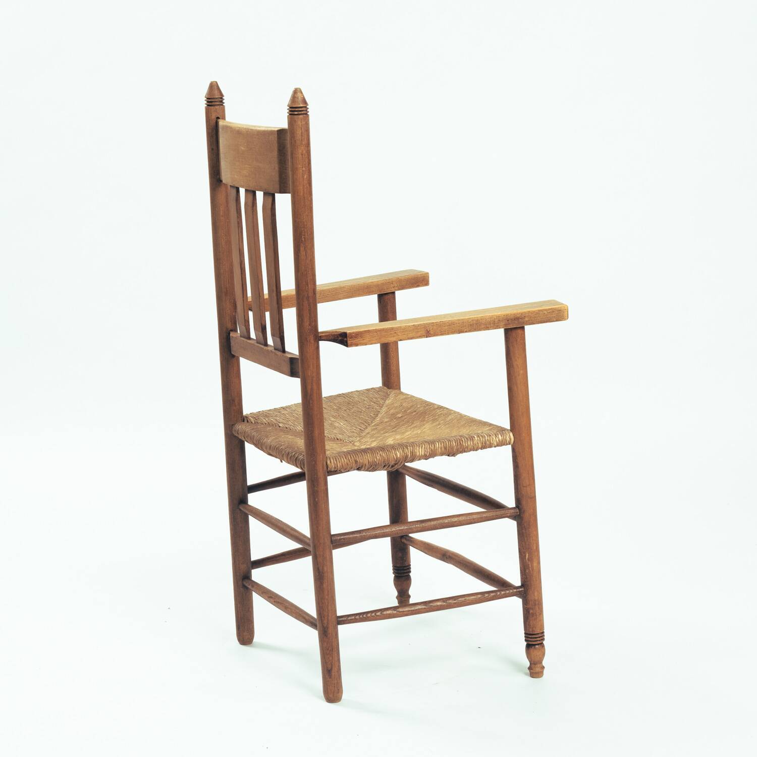 Art Deco Amsterdam School oak armchair with woven straw seat, 1930s