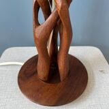 Hand-carved wooden table lamp with art deco lampshade