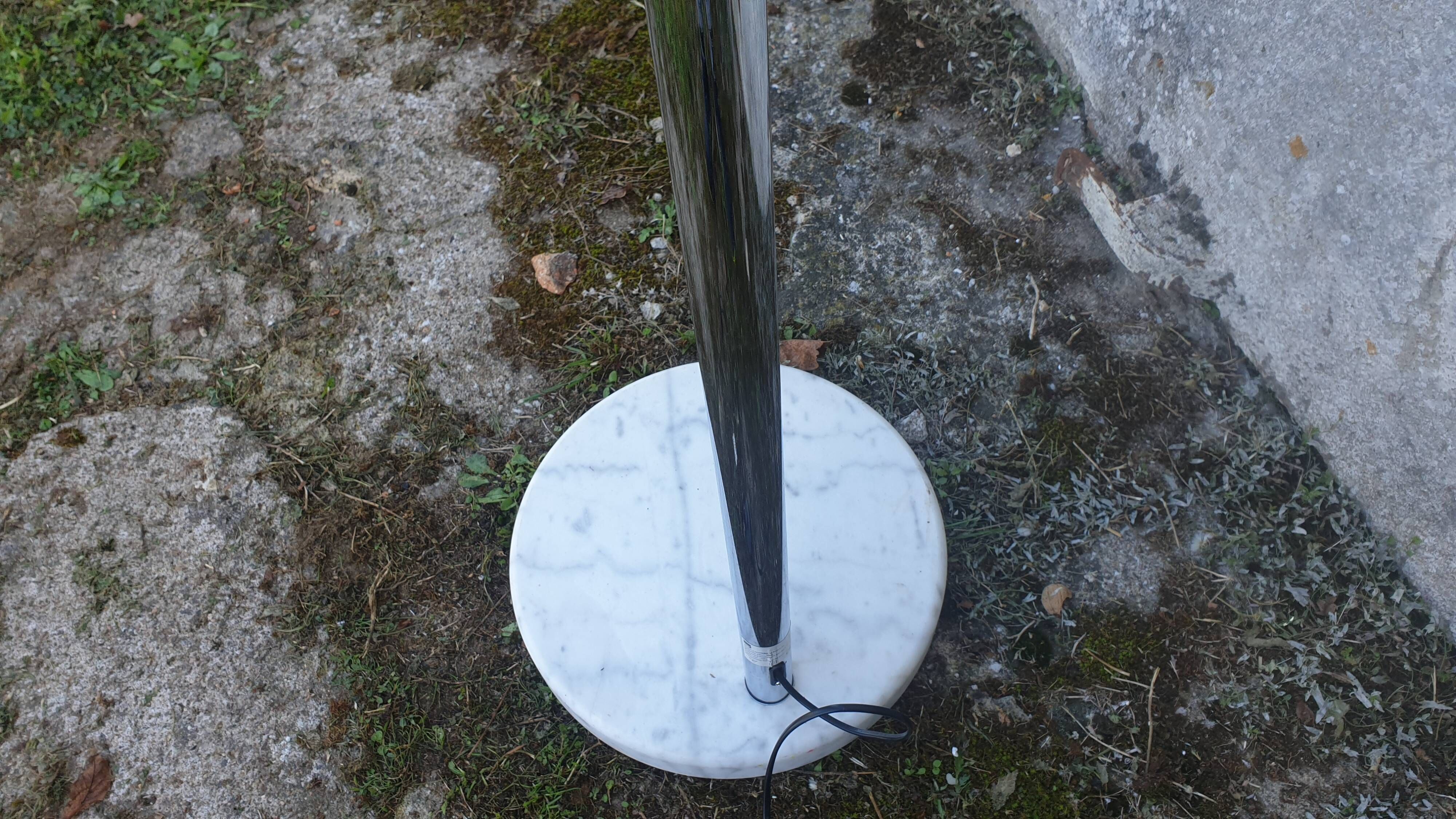 Chrome arc floor lamp with white globe, Space Age style from the 70s, BVH edition.