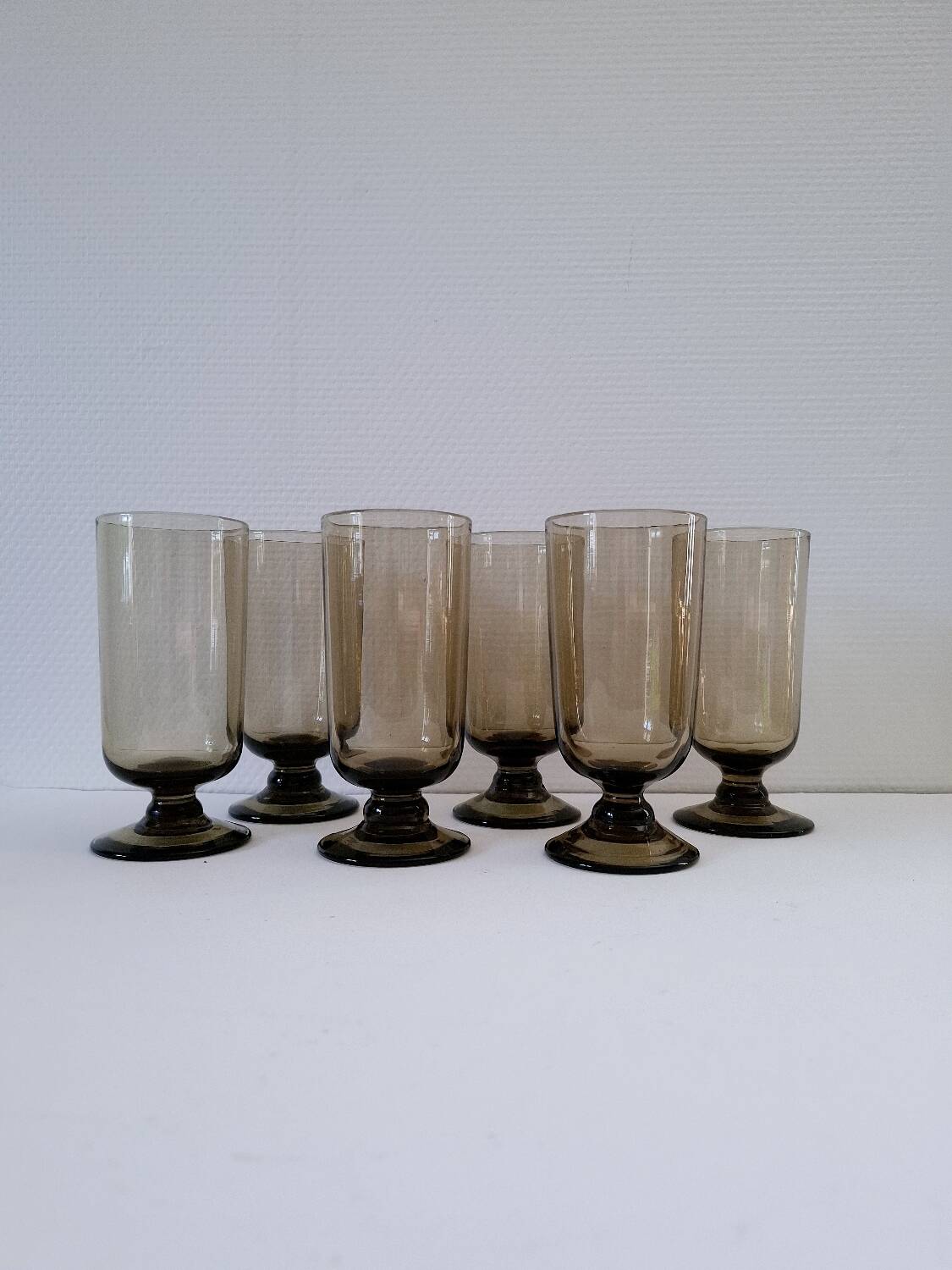 Set of 6 70s smoked glasses